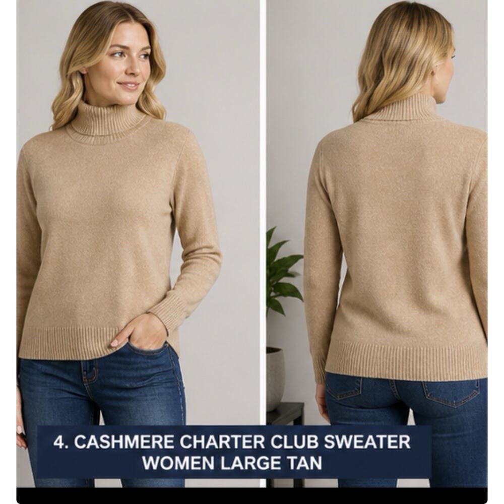Cashmere Charter Club Tan Turtleneck Sweater Women Large Soft Knit